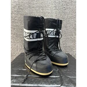 Moon Boot Icon Retro Water-Repellent Nylon Pull On Boots Black Womens 8/9.5 US